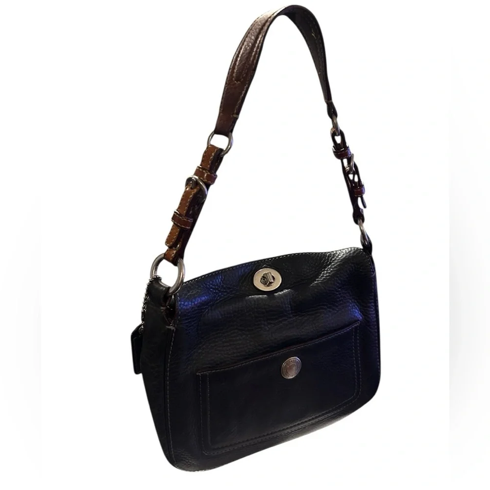 COACH Chelsea Black Pebbled Leather Turn-Lock Fold Top